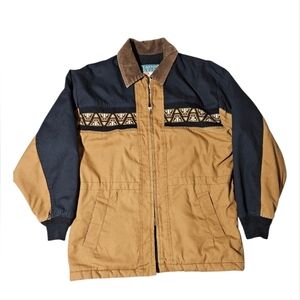 Vintage Canyon Guide M Aztec Canvas Jacket Lined Corduroy Collar USA MADE Zip Up